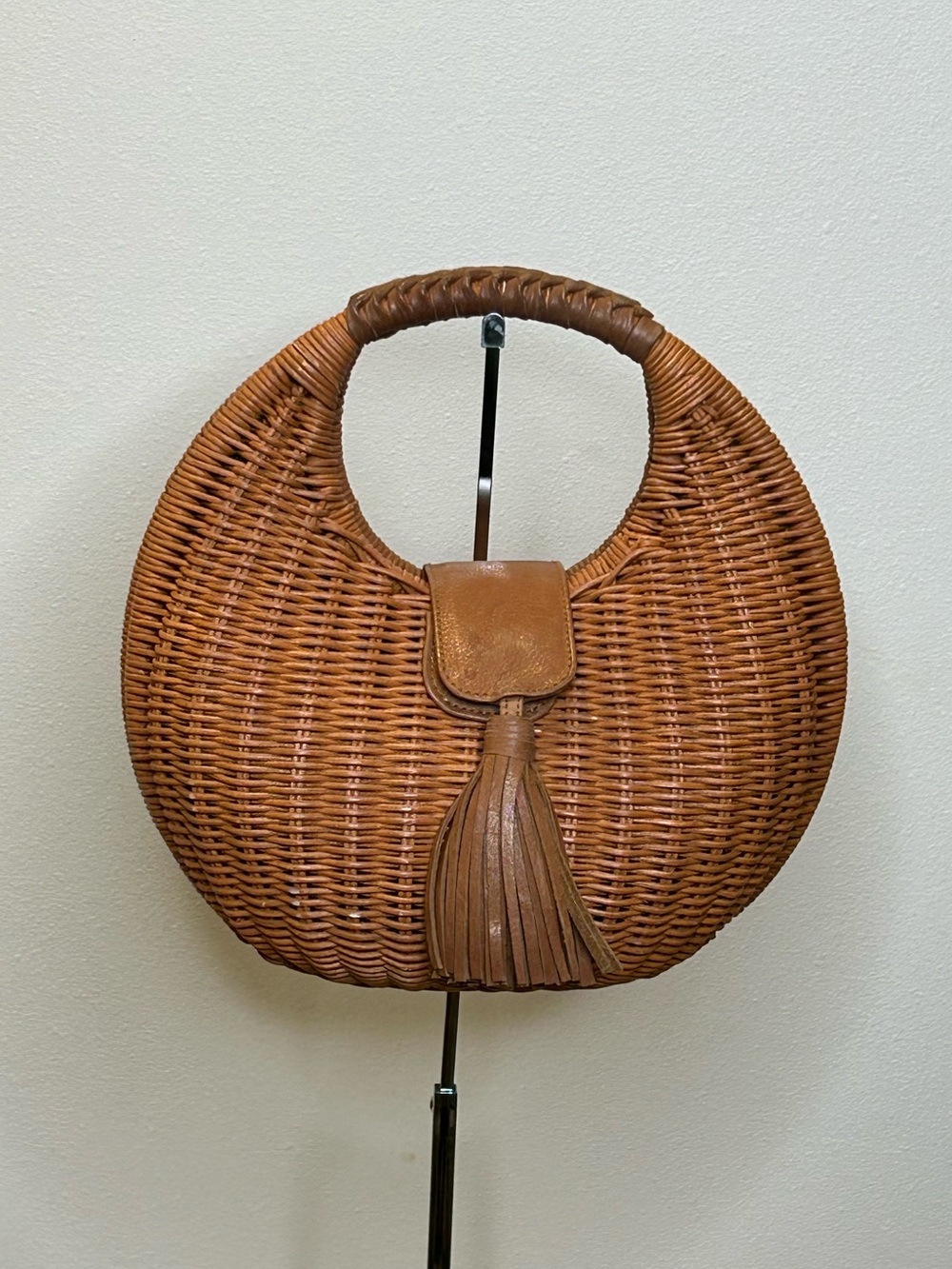 Cleobella Round Woven Tote with Leather Tassel – Cognac Brown
